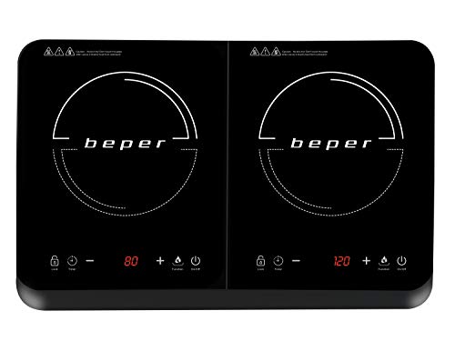 Beper Bf.720 Piano Cottura A Induzione Doppio, 3500 W, Cristallo Antigraffio, Abs, Nero
