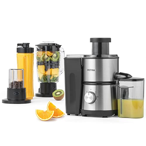Petra Pt4294Vdeeu7 4 In 1 Centrifuga Elettrica - Spremiagrumi, Frullatore, Macinacaffè, Caraffa Da 1 L E Bottiglia, 2 Velocità A Impulsi, Frullati Pro