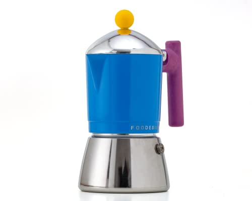Foodesign Caffettiera Moka Cocca 3 Tazze, Design Moderno, Per Gas E Induzione, Caldaia Bi-Materiale