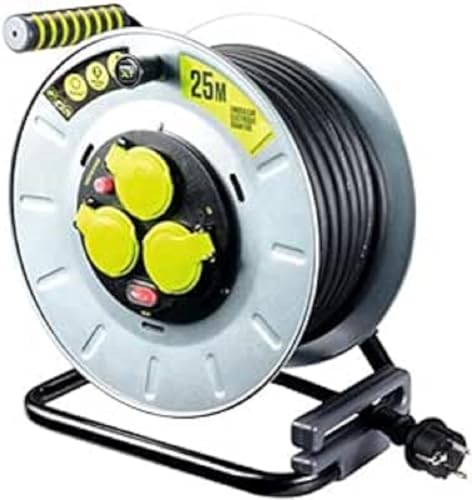 Masterplug Otlf2516Rr3Ipsl-Px – Avvolgicavo Elettrico Da Cantiere, 3000 W, 230 V, Metallo, Giallo/Nero, 25 M