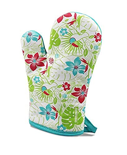 Fackelmann Tropical Manopla Para Horno, Guante Cocina Algodón, No Quemaduras, Colorido 28X18Cm, Lavar Máquina 40ºc, 1Ud Forno, Cotone, Stampa In Bianc