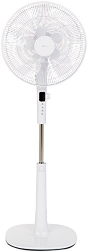 Amazon Basics - Ventilatore Digitale Verticale, Oscillante, Con 12 Velocità, Due Set Da 5 Pale, Con Telecomando, Bianco, 40,01 X 45,01 X 135 Cm