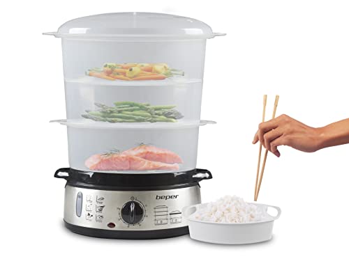 Beper Bc.250 Vaporiera Da 9 Litri - Vaporiera Elettrica Per Cottura Al Vapore Di Riso, Pesce, Verdure, Carne - Bfa Free