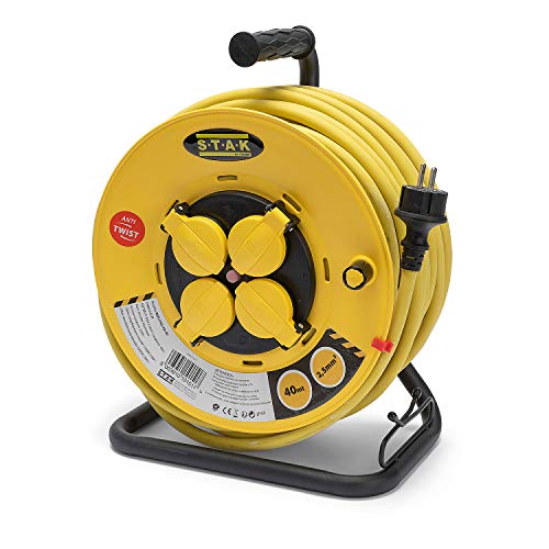Stak Reelpro-Fr-40 - Avvolgicavo Elettrico Professionale, Tamburo Fisso, Impermeabile Ip44 Cavo 40 M In Gomma 3G2,5 Mm2 Per Cantiere, Bricolage, Giard