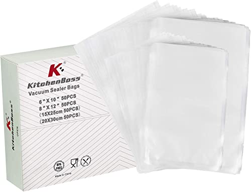 Kitchenboss Sacchetti Per Sottovuoto Alimenti: Buste Sacchetto Sottovuoto Alimenti 50 Buste 15 X 25 Cm + 50 Buste 20 X 30 Cm, Rotoli Sacchetti Sous Vi