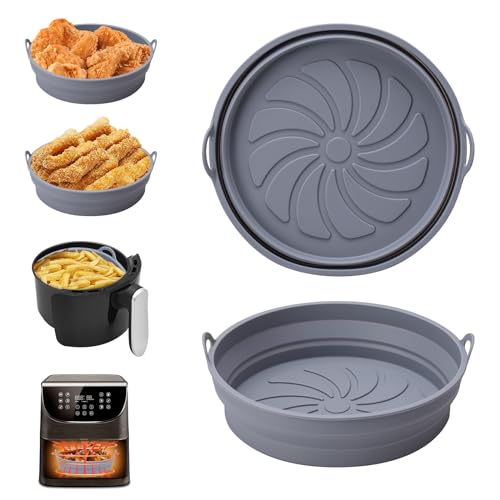 Alyvisun 2 Pezzi Accessori In Silicone Per Air Fryer Teglie Per Friggitrice Ad Aria Contenitori Cestello Riutilizzabile Rotondo Tappetino Stampi Per A