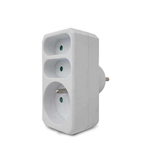 Velamp Multipresa Adat-Fr-3, 3 Prese, Anteriore, 16 A+2 X 6 A, Bianca