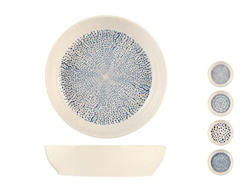 H&H Atlas Piatto Fondo In Stoneware, Decori Assortiti, Colore Blu E Bianco, 20Cm