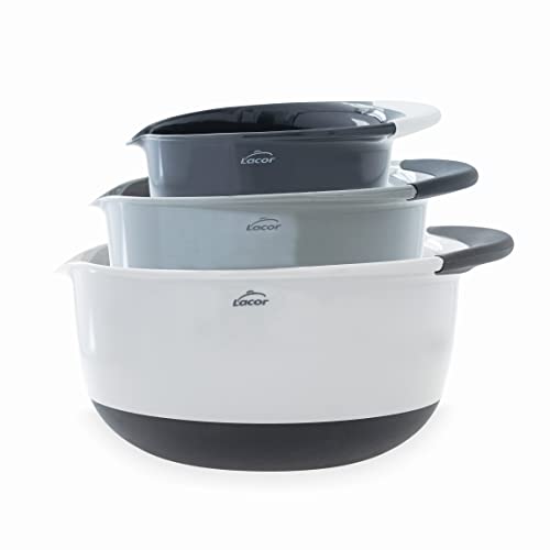 Lacor - 60054 - Set Di 3 Ciotole Grigio, Ciotole, Insalatiere, Contenitori Per Alimenti, Polipropilene, Impilabili, Dimensioni: 21 Cm (1,4 L), 26 Cm (