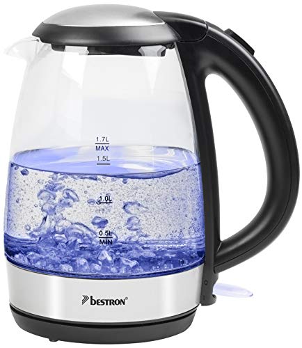 Bestron Awk780G Bollitore Di Vetro, 2200 W, 1.7 Litri, Plastic, 44 Decibel, Inox