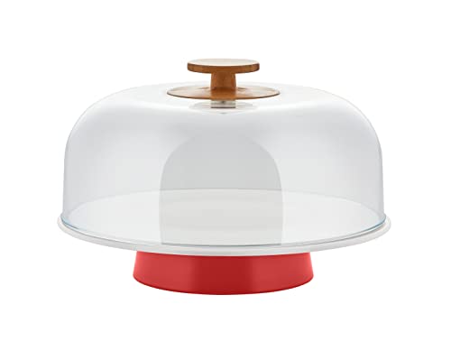 Alessi Bg06 R Alzata Di Design, Porcellana,Pmma,Legno Di Bambù, Rosso