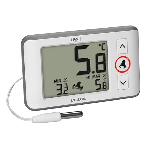 Tfa Dostmann Termometro Digitale Professionale Con Sensore Impermeabile Lt202, 30.1052, Visualizzazione Permanente Dei Valori Massimi Minimi, Allarme