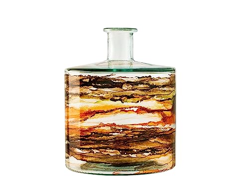H&H Vaso Frances In Vetro Riciclato Decorato Marrone H 26 Cm