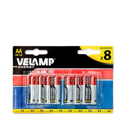 Velamp Lr6/8Bp Blister Di 8 Pile Alcaline Stilo Lr6 Aa, 1.5V, Rosso