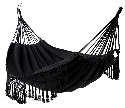 Amaca Da Esterno Cotone Doppio Amaca Brasiliana Amaca Da Giardino Sospesa Fino A 2 Persone/200 Kg 200X150Cm (Tela Di Cotone Nera Stile Brasiliano, Car