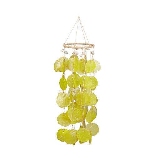 Relaxdays 10021120 Scacciapensieri Rete Acchiappasogni Sonaglio Ghirlande Di Conchiglie Decorazione Giardino Lungo 48 Cm Giallo.