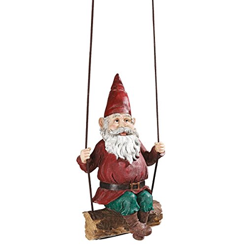 Design Toscano Garden Gnome Statue - Sammy Lo Swinging Gnome - Outdoor Garden Gnomes - Statue Divertente Prato Gnome