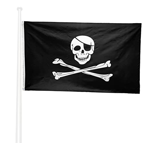 Klikil Bandiera Pirati 150X90 Jolly Roger - Bandiera Pirata Tessuto Da Esterno, Resistente Alle Intemperie Con 2 Occhielli Metallici. Pirate Flag Edwa