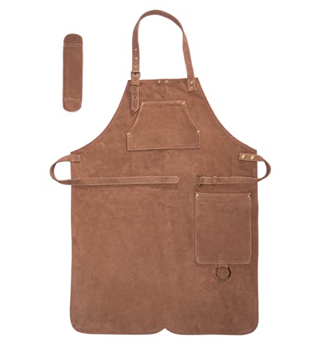 Angus Stoke Grembiule In Pelle Premium Henry - Grembiule Da Barbecue In Pelle Pieno Fiore - Grembiule In Pelle Vintage One-Cut - Bbq & Cucina - Henry
