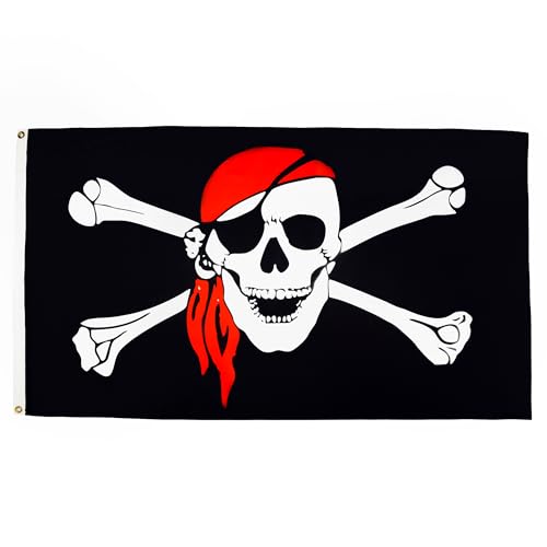 Az Flag Bandiera Pirata Con Bandana Rosso 90X60Cm - Bandiera Dei Pirati – Teschio 60 X 90 Cm