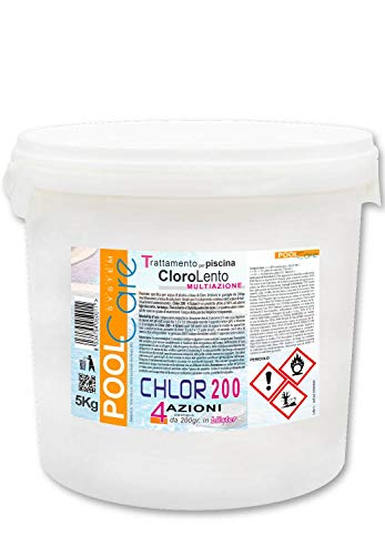 Pool Care Chlor 200 4 Azioni(5 Kg)- In Pastiglie Da 200Gr. Attivo Al 90%.Cloro Multiazione A Lenta Dissoluzione Per Piscina - Spedizione Immediata