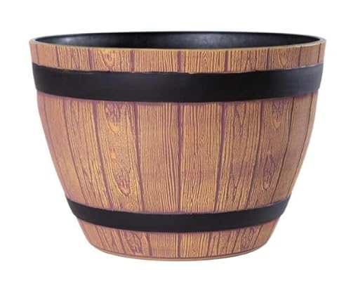 Jinfa 1 Vaso Piante Fioriera In Plastica Effetto Legno | Color Noce | Mezza Botte | Ø38Cm