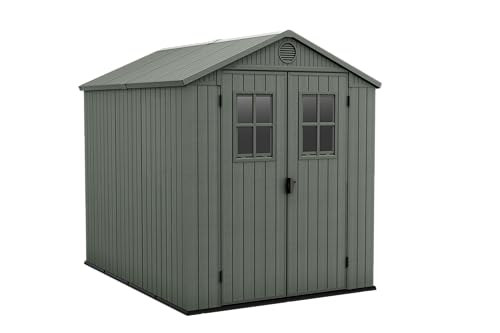Keter Casetta Da Giardino Darwin 6X8, Finitura Effetto Legno, Colore Verde Salvia, 4,5 M², 190X244X221H Cm