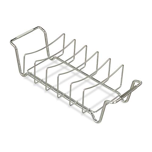 Relaxdays Supporto Per Costine 2 In 1, Cestello Per Bbq, Rib Rack, Multiuso, Per Costolette, Acciaio, Argento