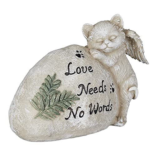 Relaxdays Lapide Per Gatti, Inciso Love Needs No Word, Gattino Con Ali, Zampetta, Hxlxp 16X20,5X9 Cm, Poliresina, Crema
