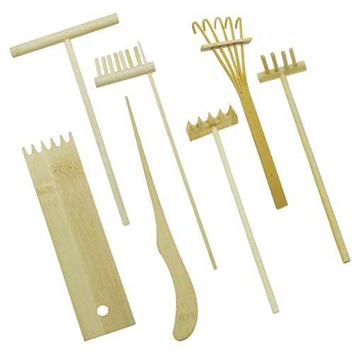 Cayway 7 Pz Rastrelli Da Giardino Zen In Bambù, Mini Zen Attrezzi Da Giardino, Attrezzi Da Giardino Zen Mini Zen Sand Garden Kit Per La Decorazione De