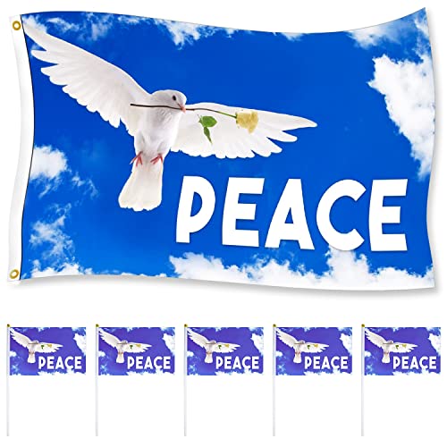 Bandiere Della Pace Bandiera Pace 150 X 90 Cm Con 5 Piccola Bandiera Pace Colomba Bandiere Per Raduni, Eventi, Marce,Decorazione Per Interni Ed Estern