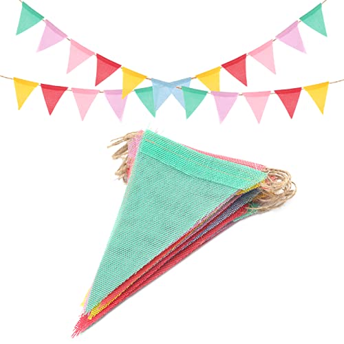 G2Plus 11M Multicolori Bandierine Triangolari Bandierine Ghirlanda Di Bandierine Bandierine Di Iuta 48Pcs Gagliardetto Di Tela Vintage Decorazione Per