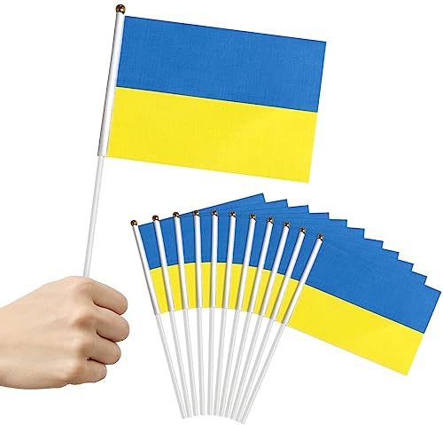 Bandiera Ucraina Bandiere Ukraine Ucraina Flag 15Pz 14X21Cm Ukrainian Flag Con Asta Poliestere Leggero Durevole A Prova Di Dissolvenza Applica A Inter