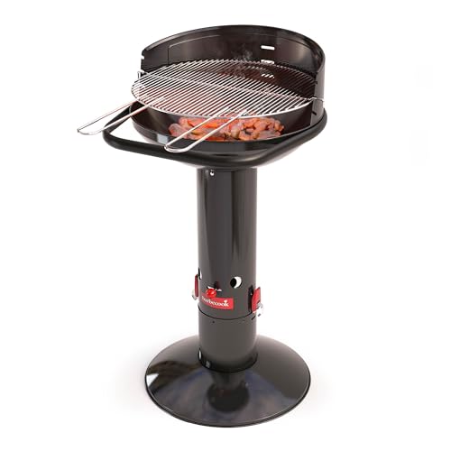 Barbecook Loewy 50 Barbecue A Carbone Con Protezione Antivento, Barbecue Rotondo Con Quickstart E Quickstop, Regolabile In 3 Posizioni, Nero, Griglia