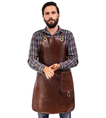 Angus Stoke Grembiule In Pelle Di Qualità Paul - Grembiule Da Grigliata 100% Pelle - Grembiule Vintage In Pelle Per Barbecue E Cucina (Xxl-Xxxl)