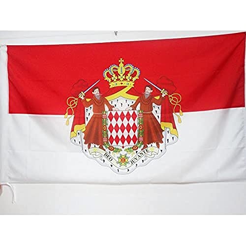 Az Flag Bandiera Monaco Con Stemma 90X60Cm - Bandiera Monegasca Con Blasone 60 X 90 Cm Foro Per Asta