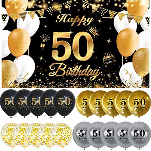 Striscioni Buon Compleanno 50 Anni Oro Nero Festone Compleanno 50 Sfondo Per 50 Anni Di Compleanno Happy Birthday Addobbi Decorazioni Per Festa Di Com
