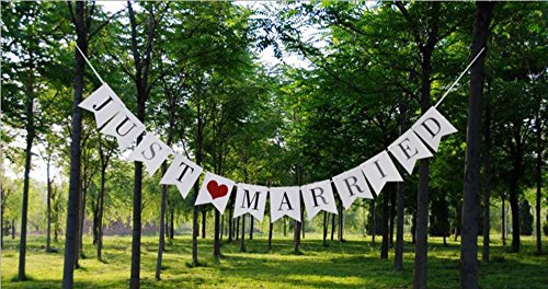 Chsyoo Striscione "Just Married" Con Nastro, Bandierine Bianche Per Matrimoni E Fotografia Di Matrimonio