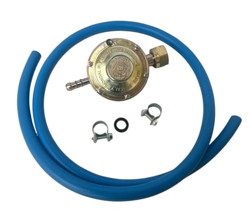 Taniashop Kit Regolatore 29/37 Mbar Universale Con Tubo Gas Gpl/Butano Regolatore Fisso Bassa Pressione Per Barbecue Stufe Fornelli Gas + 1 Mt Tubo Gp