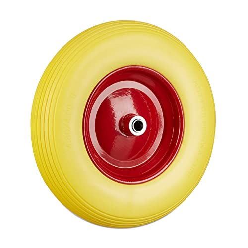 Relaxdays 10022851_48 Ruota Per Carriola 4.80 4.00-8 In Gomma Piena Cerchione Di Acciaio, Antipanne, Carico Max 100 Kg, Giallo-Rosso