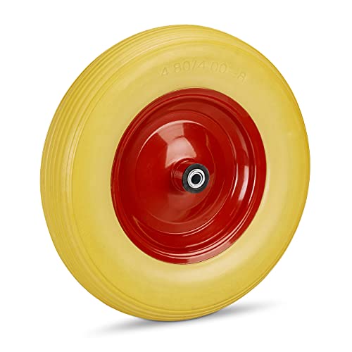 Relaxdays Ruota Per Carriola 4.80 4.00-8, Gomma Piena & Cerchione In Acciaio, 3 Adattatori, Max 100 Kg, Giallo/Rosso
