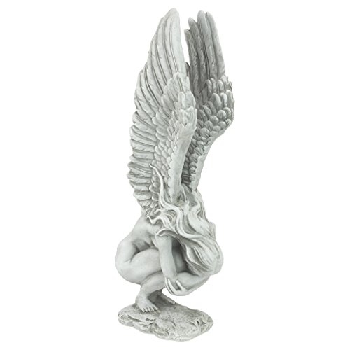 Design Toscano Angelo Del Ricordo E Della Redenzione Statua Religiosa Da Giardino, Poliresina, Pietra Antica, Media 38 Cm