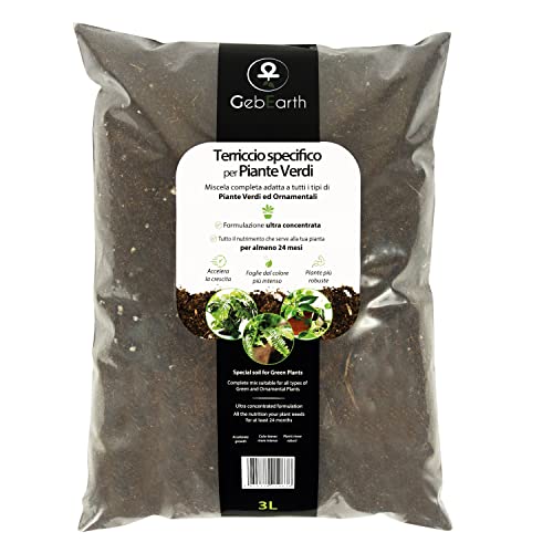 Gebearth® - Terriccio Piante Verdi Da 3 Litri Ricco Di Nutrienti Specifici Per Tutte Le Fasi Di Crescita, Ideale Per Tutte Le Piante Verdi.