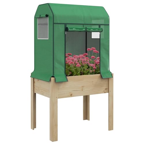 Outsunny Letto Per Orto Rialzato Con Mini Serra Per Piante, Orto Urbano Con Copertura In Pe Verde E Struttura In Legno, 80X60X165Cm