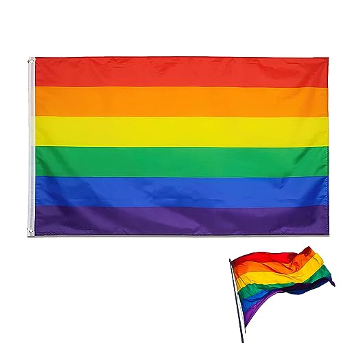 Oneroomone Bandiera Arcobaleno Gay Pride, Arcobaleno Bandiera 90 X 150Cm, Bandiera Lgbt Con Occhielli Metallici, Adatta Per Raduni All'Aperto, Feste,
