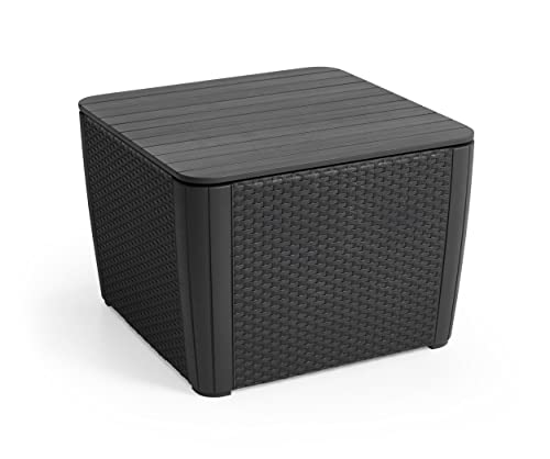 Keter Luzon Plus Flat Wicker Tavolino Contenitore Da Giardino, Grafite