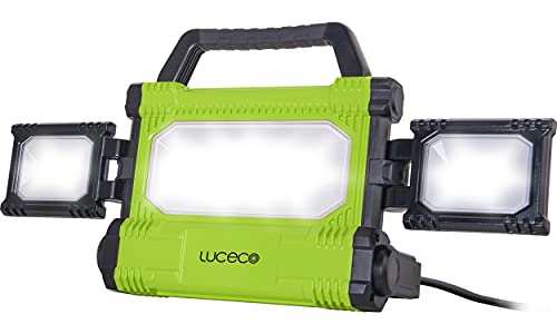 Luceco Luce Da Lavoro Multidirezionale A Led Con Maniglia Per Il Trasporto E Luci Laterali Pieghevoli, 50 Watt, Nero E Verde