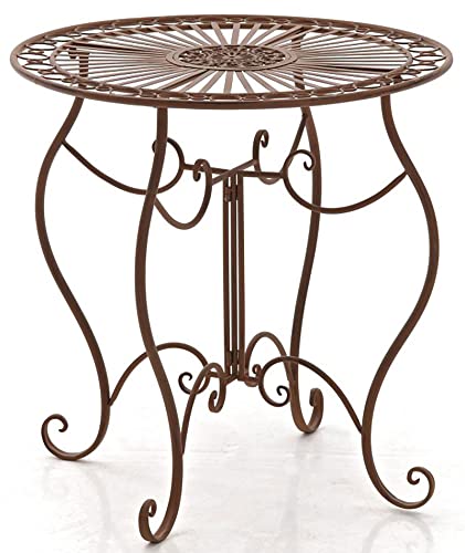 Clp Tavolino Giardino Indra I Tavolino Caffè In Ferro Lavorato A Mano I Tavolino Tondo Balcone Rustico Shabby, Colore:Antico Marrone