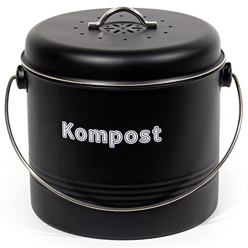 Theo&Cleo Pattumiera Biologica Da Cucina, 7 L, Bio, Inodore, Con Filtro Ai Carboni Attivi, Secchio Per Compost In Metallo, Biometrico Retrò (Nero)