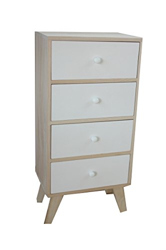 King Home C1708004 Mobiletto 4 Cassetti In Legno Di Paulownia Con Piedini In Kd